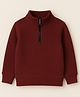 Aww Hunnie Fleece Knit Full Sleeves Solid Light Winter Sweatshirt - Maroon
