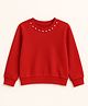 Aww Hunnie Fleece Knit Full Sleeves Pearl Embellished Light Winter Sweatshirt - Red