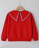 Aww Hunnie Terry Knit Full Sleeves Lace Detailed Light Winter Sweatshirt - Red