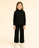 Aww Hunnie Lycra Knit Full Sleeves Pearl Embellished Winter Sweatshirt & Pants Set - Black