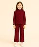 Aww Hunnie Lycra Knit Full Sleeves Pearl Embellished Winter Sweatshirt & Pants Set - Maroon