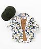 Rikidoos Cotton Woven Full Sleeves Leaf Printed Shirt & Attached Inner Tee & Cap - White