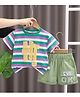 POP STREET KIDS Cotton Knit Half Sleeves Striped Tee With Shorts Set - Green