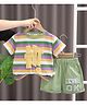 POP STREET KIDS Cotton Knit Half Sleeves Striped Tee With Shorts Set - Yellow