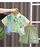 POP STREET KIDS Cotton Knit Half Sleeves Abstract Printed Shirt With Shorts Set - Light Green