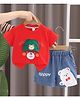 POP STREET KIDS Cotton Knit Half Sleeves Bear Printed Cap Applique Detailed Tee With Shorts Set - Red