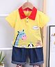 POP STREET KIDS Cotton Knit Half Sleeves Animals Printed Tee & Shorts Set - Yellow