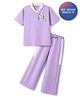Primo Gino Cotton Elastane Knit Drop Shoulder Half Sleeves Oversized T-Shirt & Leggings Set with Flip Sequin Detailing - Lilac