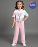Primo Gino Drop Shoulder Sleeves T-Shirt & Pant Set With Text Print - White & Pink