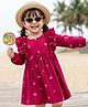 Babyhug 100% Cotton Woven Full Sleeves Floral & Mushroom Printed Frock With Frill Detailing - Dark Red
