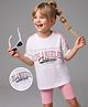 Primo Gino Cotton Elastane Knit Half Sleeves Oversized T-Shirt & Shorts Set with Foil Text Print - Off White & Light Pink
