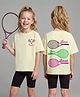 Primo Gino Cotton Elastane Knit Half Sleeves Oversized T-Shirt & Shorts Set With Front & Back Foil Tennis Print - White