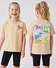 Primo Gino Cotton Elastane Knit Half Sleeves Oversized T-Shirt & Shorts Set with Text Print - Beige & Black