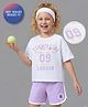 Primo Gino Cotton Knit Drop Shoulder Half Sleeves Oversized T-Shirt & Shorts Set with Tennis Foil Print - White & Lilac