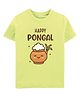 Zeezeezoo 100% Cotton Knit Pongal Theme Half Sleeves Happy Pongal Text Printed Tee - Neon Green