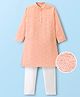 EARTHY TOUCH Schiffili Woven Full Sleeves Kurta Pajama Set with Embroidery - Peach