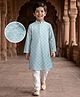 EARTHY TOUCH Schiffili Woven Full Sleeves Kurta Pajama Set with Embroidery - Light Blue