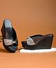 HVNLY BY SHOETOPIA Stone Embellished Bow Applique Detailed Wedge Mules - Black