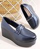 HVNLY BY SHOETOPIA Metal Applique Detailed Platform Wedge Loafers - Black