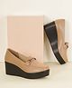 HVNLY BY SHOETOPIA Metal Applique Detailed Platform Wedge Loafers - Tan