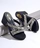 HVNLY by Shoetopia Rhinestones Embellished Block Heel Sandals - Black