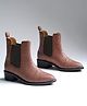 HVNLY BY SHOETOPIA Woven Chelsea Boots with Low Block Heel - Brown