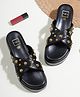 HVNLY BY SHOETOPIA Studs Detailed Solid Sandals - Black