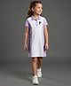 Primo Gino Cotton Elastane Knit Half Sleeves Dress With Text Print - White & Lilac