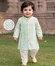 EARTHY TOUCH Georgette Woven Full Sleeves Kurta Pyjama Set With Floral Embroidery & Sequin Detailing - Mint