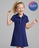 Primo Gino Cotton Elastane Knit Half Sleeves Solid Collar Dress - Navy Blue