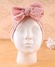 KIDLINGSS Cotton Bow Applique Detailed Turban Cap - Peach - Circumference 33 Cm