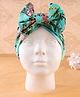KIDLINGSS Cotton Bow Applique Detailed Floral Printed Turban Cap - Green - Circumference 33 Cm