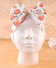 KIDLINGSS Cotton Bow Applique Detailed Floral Printed Turban Cap - Orange - Circumference 33 Cm