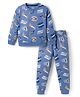 Smarty Boys Looper Knit Full Sleeves Co-ords Winter Night Suit with Racing Print - Navy Blue