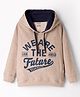 Smarty Boys Looper Knit Full Sleeves Hooded Sweatshirt with Text Print - Tan