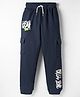 Smarty Boys Looper Knit Full Length Lounge Pant With Pockets & Text Print - Navy Blue