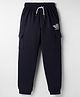 Smarty Boys Looper Knit Full Length Lounge Pant With Text Print & Pockets - Navy Blue