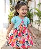 Babyhug 100% Cotton Woven Half Sleeves Floral Printed Frock With Shrug - Multicolour