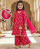 EARTHY TOUCH Cotton Jersey Knit Full Sleeves Kurta Salwar Set With Floral Foil Print & Dupatta - Dark Pink