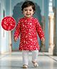 EARTHY TOUCH Cotton Knit Full Sleeves Kurta Pajama Set with Floral Glitter Print - Red