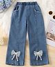 Mark & Mia Full Length Washed Jeans with Pearl Detailing & Bow Applique - Blue
