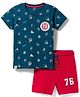 CUCUMBER Knit Half Sleeves T-Shirt & Shorts Set With Sports Theme Print - Blue