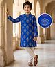 EARTHY TOUCH Cotton Knit Full Sleeves Kurta Pajama Set with Motif Glitter Print - Navy Blue