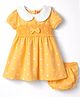 Babyhug Single Jersey Knit Half Sleeves Floral Printed Frock with Bloomer with Bow Applique - Yellow