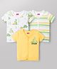 Babyhug 100% Cotton Knit Half Sleeves Striped Antibacterial Front Open Jhablas with Dino Print Pack of 3 - Multicolor