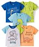 Doodle Poodle 100% Cotton Knit Half Sleeves T-Shirts with Dino Print Pack of 5 - Light Blue White & Green