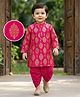 EARTHY TOUCH Cotton Knit Full Sleeves Kurta Dhoti Set with Floral Glitter Print - Dark Pink