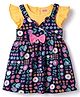 Babyhug Single Jersey Knit Frill Sleeves Tropical Theme Printed Frock with Inner Tee & Bow Applique - Navy Blue
