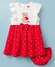 Babyhug Cotton Knit Frock with Bloomers/Shorts, Ruffled Sleeves, Bear Print, Bow Detail Red 9-12 Months