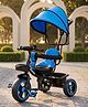 Plug & Play Tricycle With Parental Push Handle & Foldable Canopy - Blue| Foldable Footrest| Non Slip Pedal| High Backrest| Storage Basket| Removable Safety Rail| Cushion Seat
